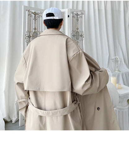 Gabardina de hombre, corte ajustado, cruzada, con cinturón, cortavientos, solapa, chaqueta larga, informal, impermeable, tallas M-5XL