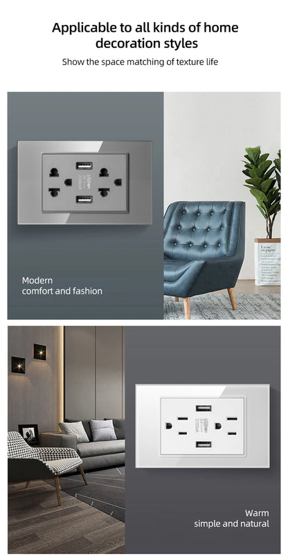 Adaptador de enchufe Herepow serie 118, enchufe de pared estándar americano con doble puerto USB, para electrodomésticos inteligentes, tipo C, carga rápida de 3,1 A.