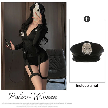 Sexy Policewoman Cop Uniform Cosplay Halloween Cop Jumpsuit Police Officer Costume Woman Role Playing Clothing Carnival Party
