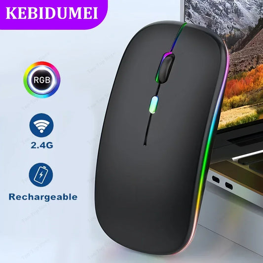 Ratón inalámbrico RGB de 2,4 GHz, recargable, silencioso, USB, para juegos, 1600 DPI, para PC, portátil, Macbook Pro