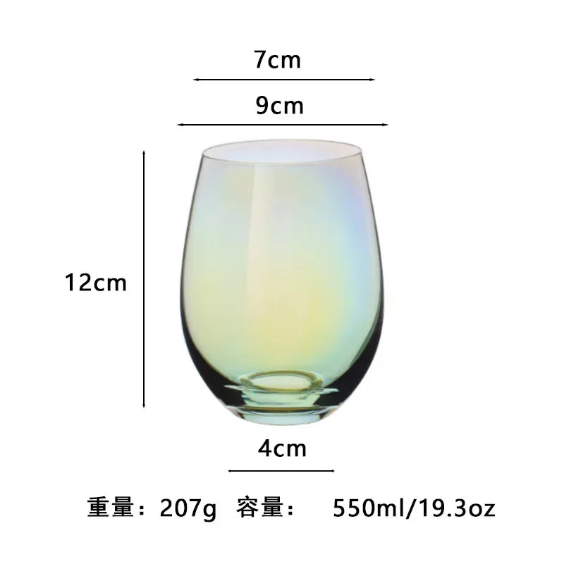 Vaso de agua redondo transparente de vidrio de alta calidad, colorido, con forma de huevo, resistente al calor, con borde dorado, para jugo, para uso doméstico.