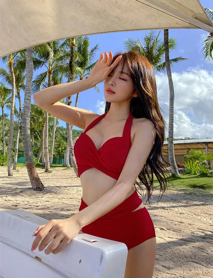 Bikinis sexys 2024, trajes de baño para mujer, traje de baño femenino de cintura alta, trajes de baño rojos push up, conjunto de bikini coreano para niñas, ropa de playa, bañista