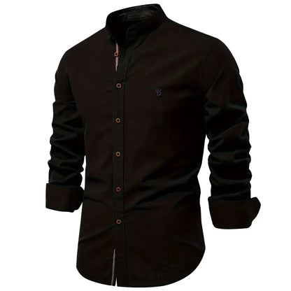 Camisa de lino 100% algodón para hombre, camisas de marca con bordado de color liso, blusas informales de manga larga de alta calidad con botones