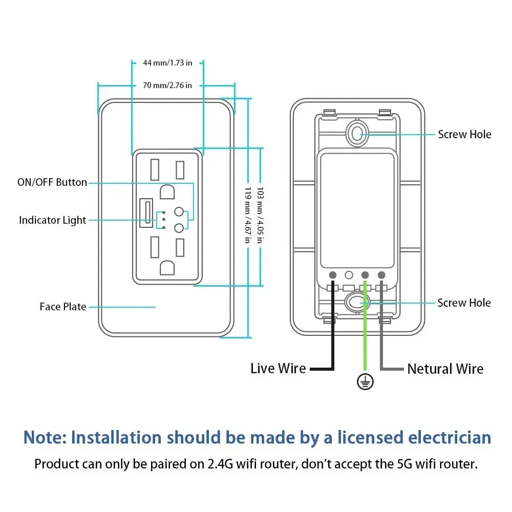Enchufe de pared inteligente Melery con WiFi, tomas de corriente estadounidenses, cargador USB, interruptor independiente y control remoto compatible con Alexa y Google Home.
