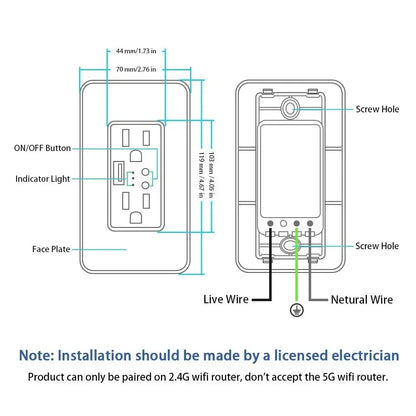 Enchufe de pared inteligente Melery con WiFi, tomas de corriente estadounidenses, cargador USB, interruptor independiente y control remoto compatible con Alexa y Google Home.