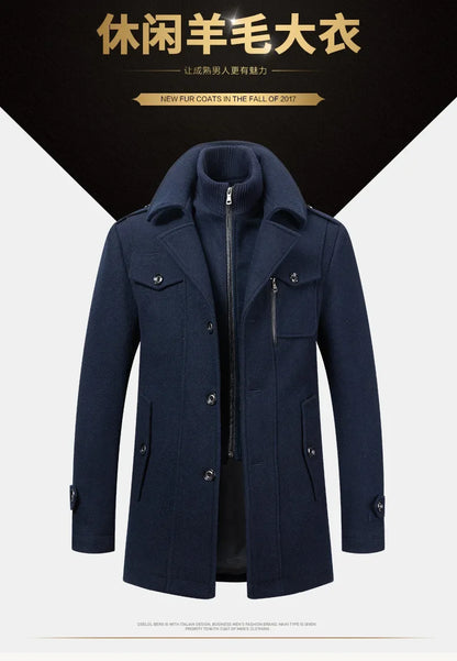 Thickening Warm Wool Coat High Quality Design Wool Coats Men's Wool Blend Winter Double Collar Wool Blend Men Solid Color