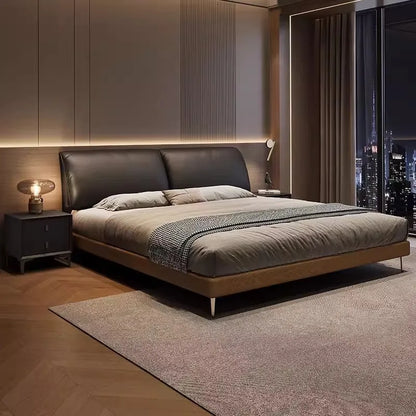 Cama doble europea minimalista con decoración negra, moderna y flexible, tamaño king, de madera, muebles matrimoniales para el hogar