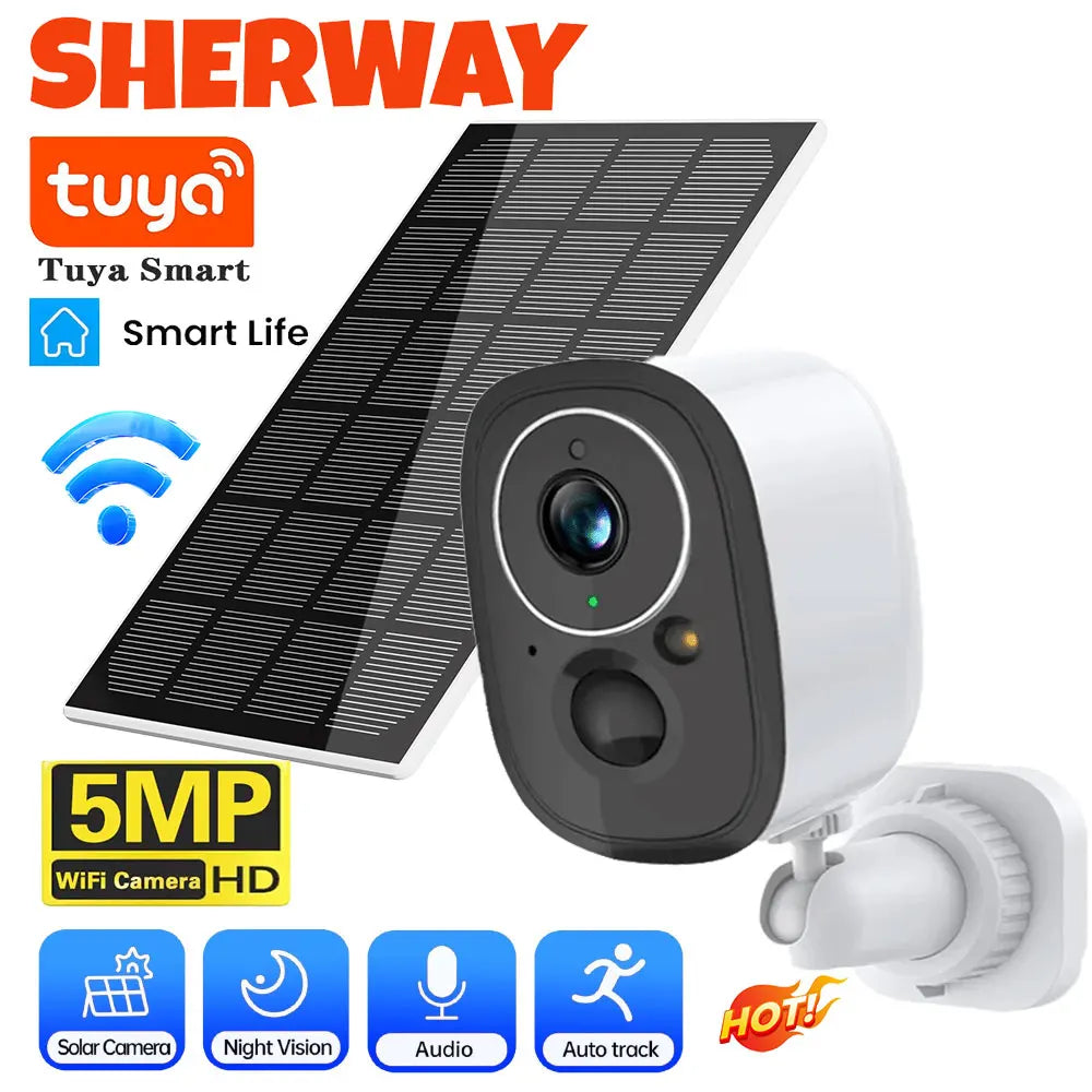 Cámara de seguridad exterior inalámbrica Tuya de 5 MP con WiFi y energía solar, batería de bajo consumo, sensor PIR de presencia, cámara IP de vigilancia a color para visión nocturna