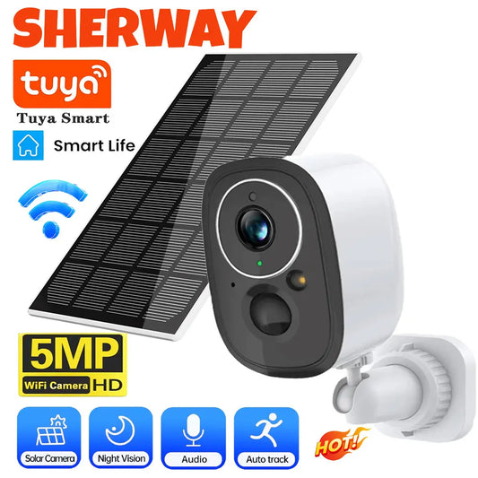 Cámara de seguridad exterior inalámbrica Tuya de 5 MP con WiFi y energía solar, batería de bajo consumo, sensor PIR de presencia, cámara IP de vigilancia a color para visión nocturna