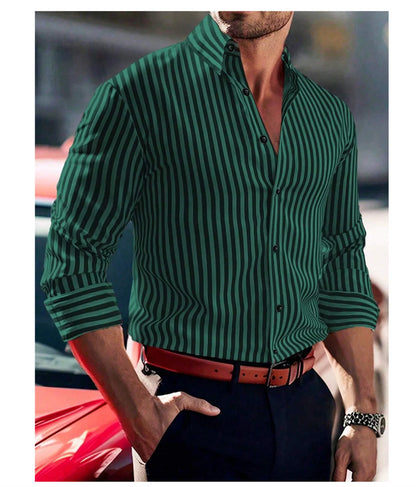 Camisa de hombre de la serie Tiki, color liso, manga larga, estilo informal elegante, ideal para primavera/verano, con botones en la solapa y confeccionada en tela cómoda.
