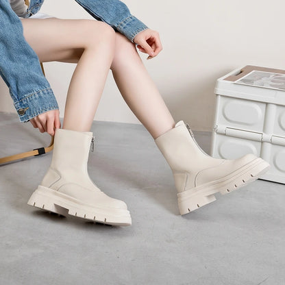 AIYUQI Women Chelsea Boots Genuine Leather 2025 New Warm Winter Boots Women Non Slip British Style Front Zipper Women Booties