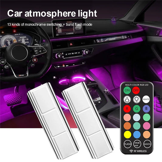 Luz LED ambiental colorida para decoración de suelo de coche, con control remoto, inalámbrica, para interiores, envío directo