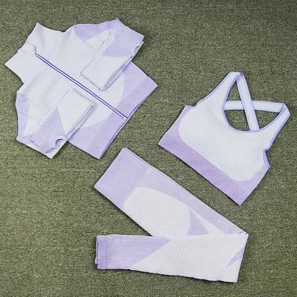Conjunto de 3 piezas de yoga sin costuras, chaleco deportivo de fitness, pantalones de cintura alta que levantan la cadera, ropa de entrenamiento, conjunto de leggings de gimnasio para mujer