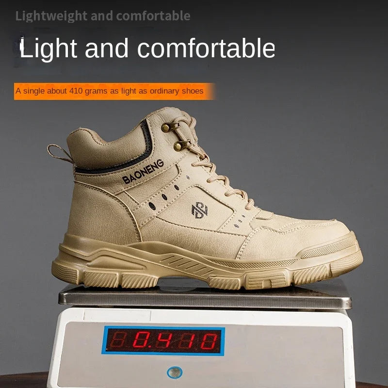 Botas de seguridad de caña alta para hombre, con puntera de acero y protección antipinchazos. Calzado de trabajo resistente y protector para la construcción.