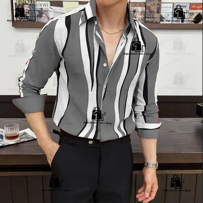 Camisa de rayas para hombre, estilo moderno, manga larga, corte holgado, informal, versátil, para uso diario y urbano.