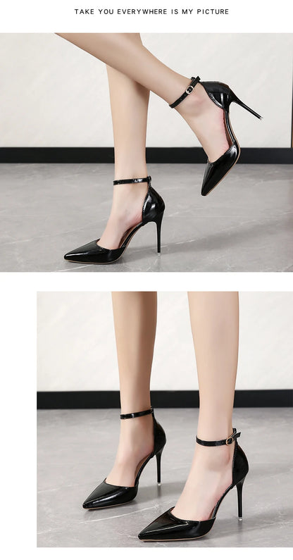Super Big Size 45 High Stiletto Heel Women Sandals Crystals Buckle Strap Pointed Toe Fashion 10cm/3.94inch Thin Heel Pimp