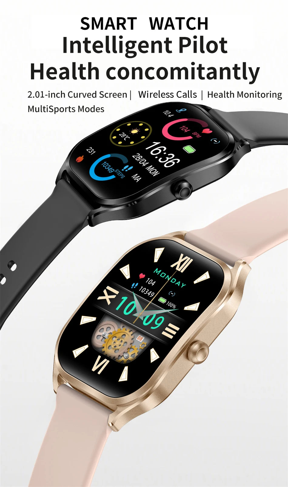 Reloj inteligente FOXBOX para mujer, con pantalla curva 3D, Bluetooth, llamadas, deportivo, resistente al agua, monitor de salud, para hombre y mujer.