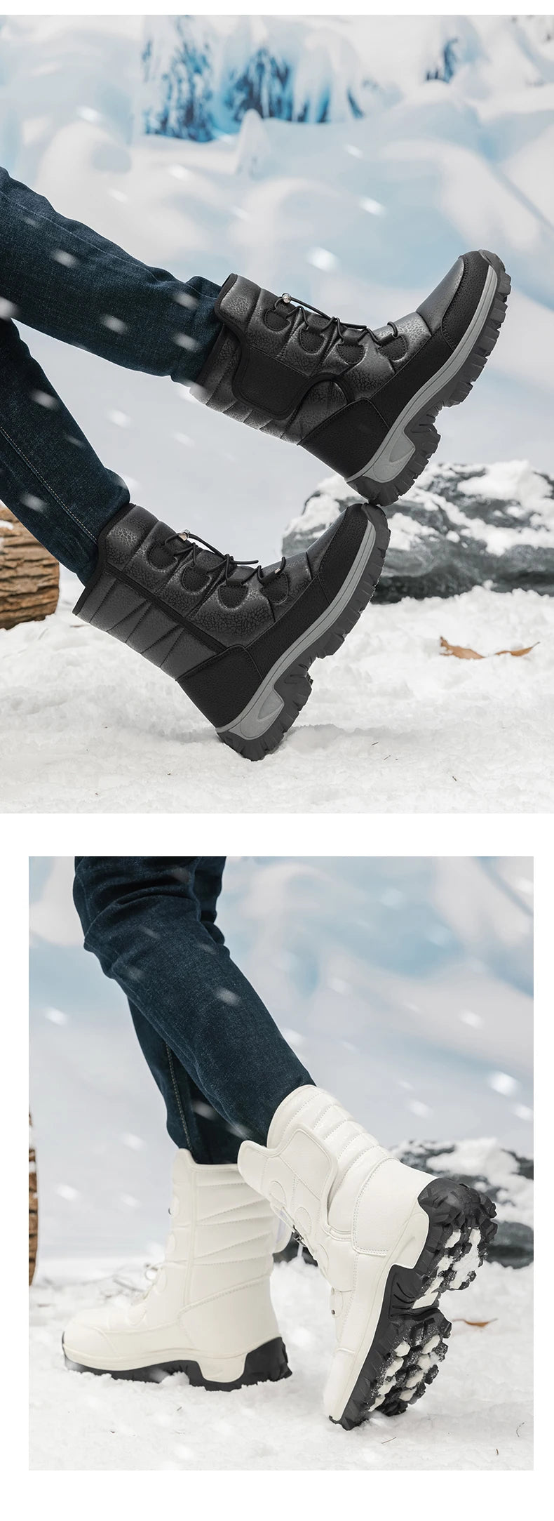 Nuevas botas de nieve cálidas de felpa para hombre, botas altas de invierno para hombre, botas de moto impermeables de invierno, botas de senderismo antideslizantes para exteriores para hombre.