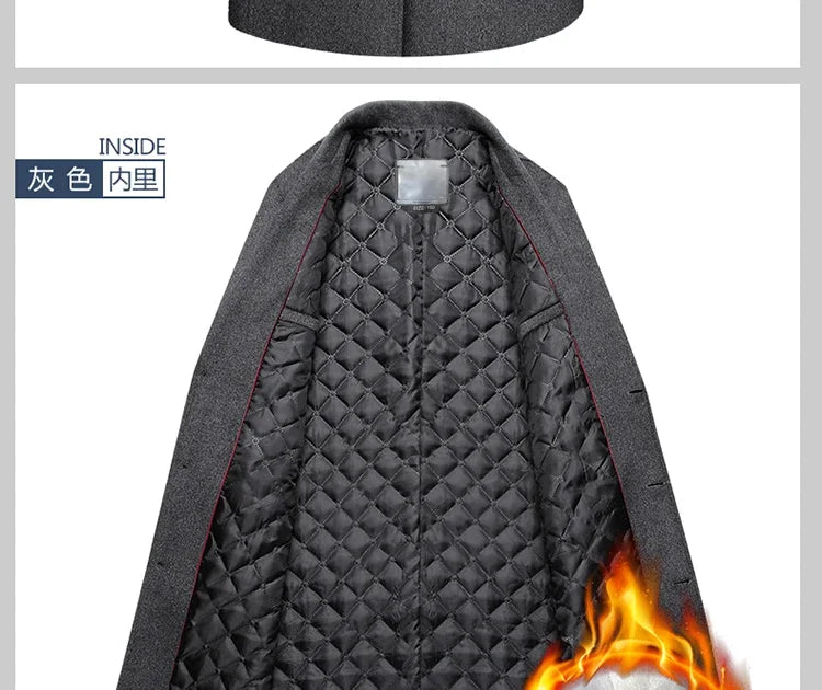 Nueva chaqueta cortavientos larga de lana de alta calidad para hombre, color negro y gris, clásica, gruesa y cálida, ideal para otoño e invierno (2025).