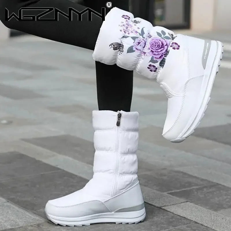 Botas de nieve para mujer, botas de invierno con plataforma, botas gruesas de felpa, impermeables y antideslizantes, zapatos de invierno de moda para mujer, botas cálidas de piel para mujer