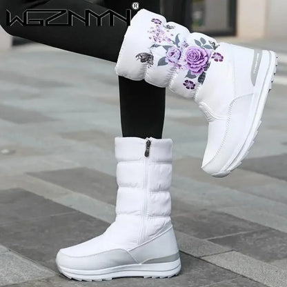 Botas de nieve para mujer, botas de invierno con plataforma, botas gruesas de felpa, impermeables y antideslizantes, zapatos de invierno de moda para mujer, botas cálidas de piel para mujer