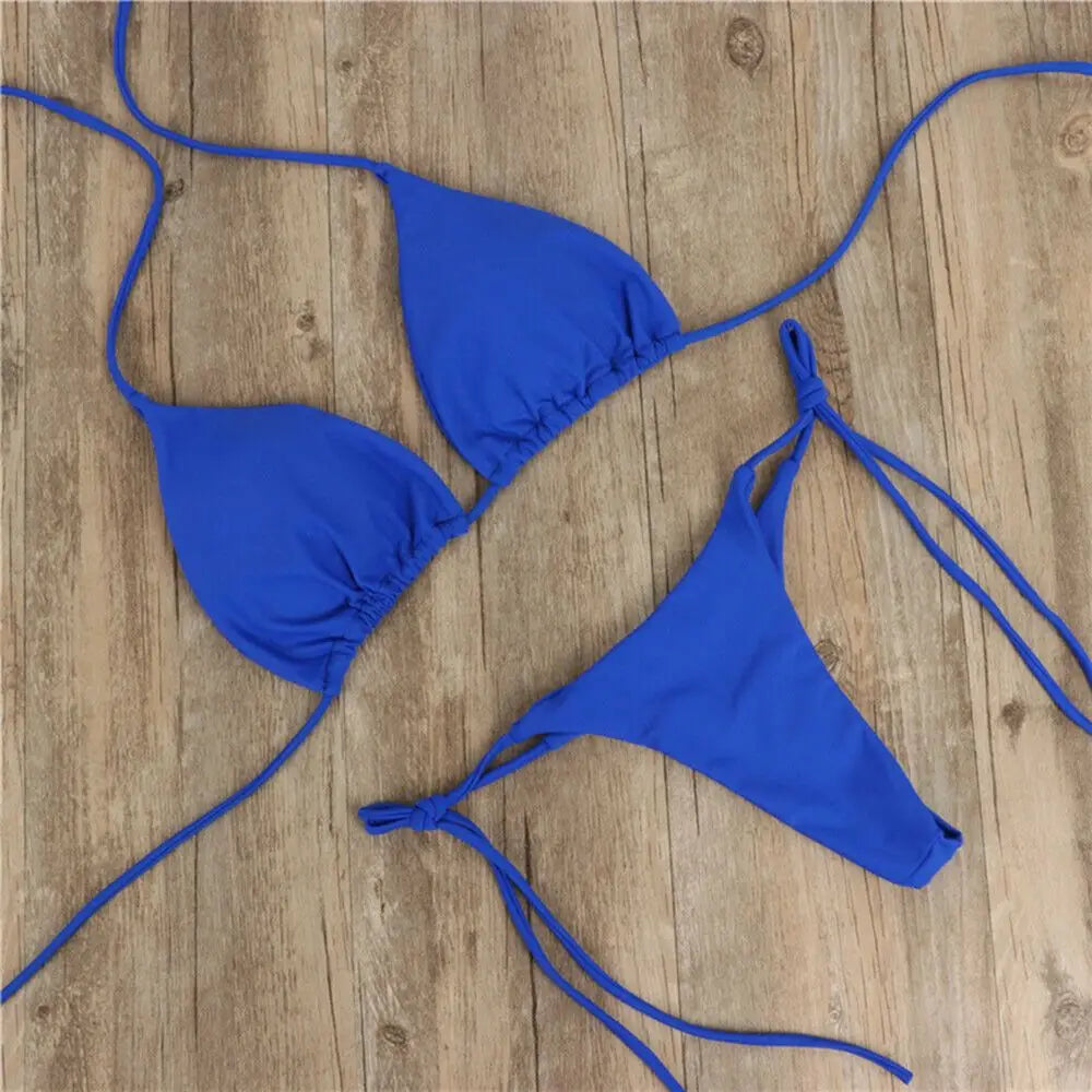 Conjunto de lencería sexy para mujer, top corto, sujetador y braguita, color liso, push up, tanga transparente