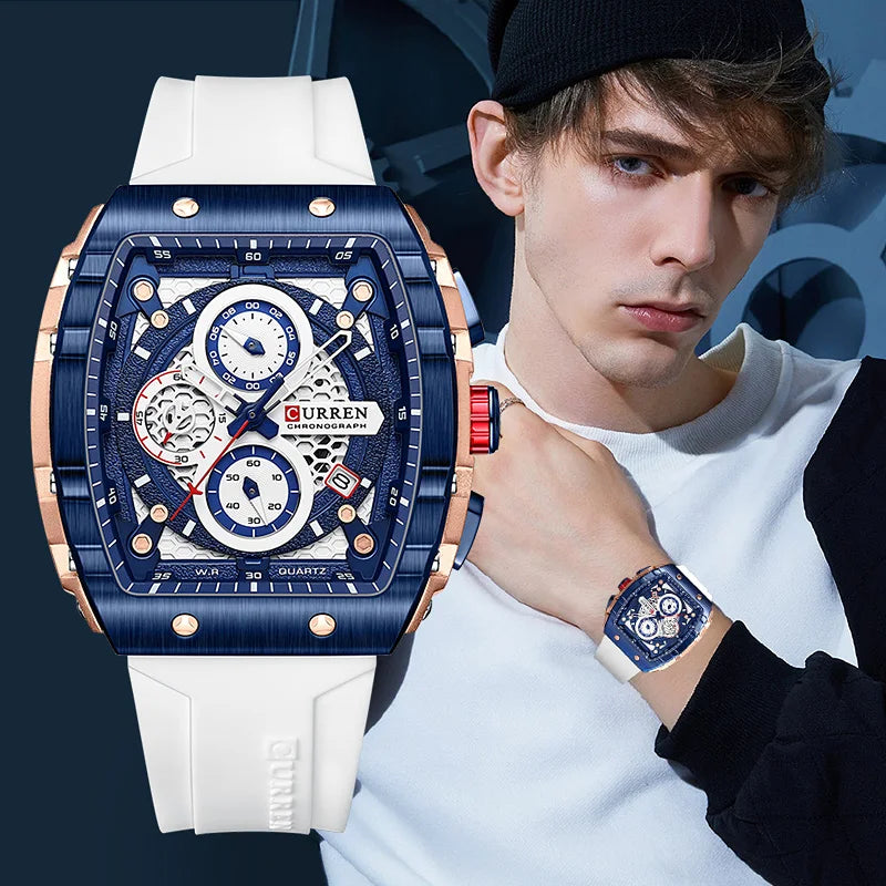 Relojes CURREN de primera marca para hombre, reloj de pulsera de cuarzo cuadrado de lujo, reloj cronógrafo luminoso resistente al agua para hombre, reloj con fecha
