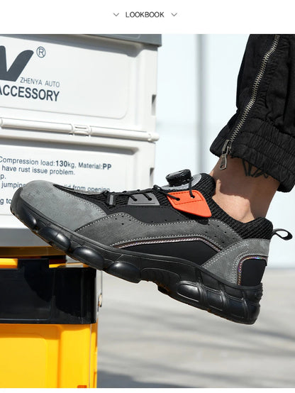 Zapatos de seguridad con botón giratorio para hombre, calzado de trabajo antigolpes y antiperforación, calzado deportivo de moda, botas protectoras de seguridad.