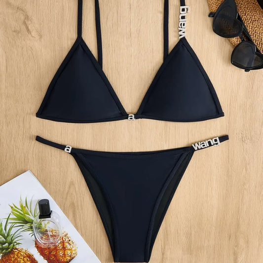 Conjunto de bikini sexy para mujer, traje de baño de dos piezas con estampado de triángulos de diamantes separados, estilo moderno