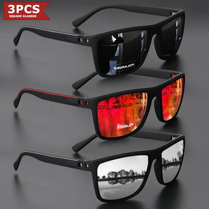 Gafas de sol polarizadas con montura cuadrada, bisagras de resorte de alta calidad, lentes con revestimiento multicolor para vacaciones, conducción, pesca y protección UV.