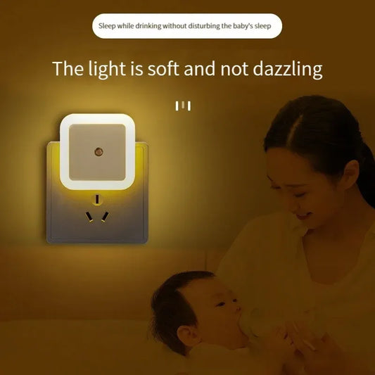 Mini luz nocturna LED con enchufe europeo, sensor de control inteligente, luz ambiental para el hogar, pasillo, baño, recibidor, escalera, dormitorio, lámpara de noche infantil