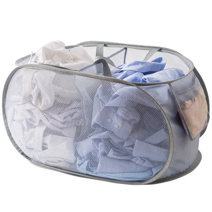 Cesta de lavandería plegable y duradera, cesta de lavandería de malla desplegable con bolsillo lateral, cesta de almacenamiento de ropa plegable con refuerzo