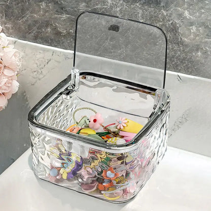 Caja de almacenamiento de accesorios para el cabello para niños, horquilla de escritorio para niña, diadema, banda de goma, caja de acabado acrílico transparente,