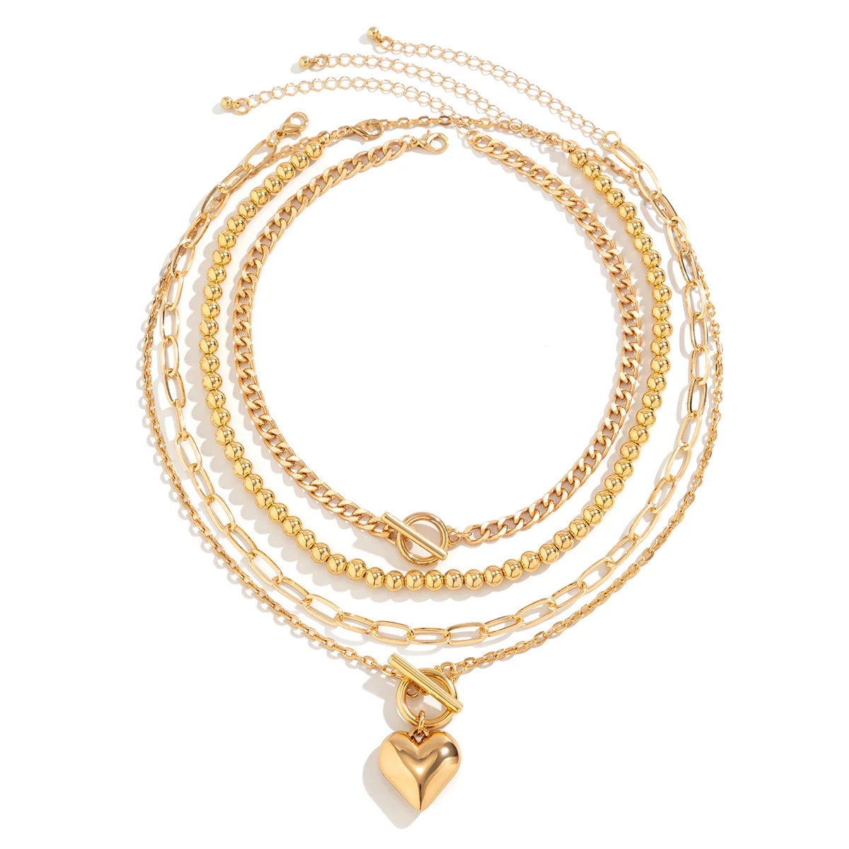 Juego de 4 collares con colgante de corazón estilo punk dorado para mujer, gargantilla de cadena con cuentas y hebilla OT, accesorios de joyería Y2K 2024