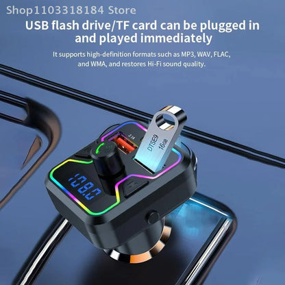 Transmisor FM Bluetooth 5.3, receptor inalámbrico, reproductor MP3, cargador de coche, carga rápida USB PD, adaptador de kit manos libres para coche
