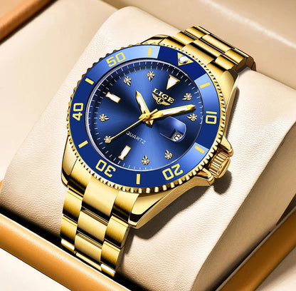 Relojes de moda LIGE para hombre, de lujo, luminosos, con calendario, para negocios, resistentes al agua, cronógrafo, de acero inoxidable, de cuarzo.