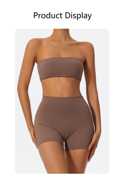 Conjunto deportivo de dos piezas Ctenkevet para mujer: incluye sujetador sin tirantes, top corto y ropa de gimnasio.