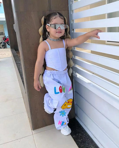 Ropa para niños, conjunto de 2 piezas para niña, top de tirantes y pantalones largos de verano, moda para niñas de 3, 4, 5, 6, 7 y 8 años