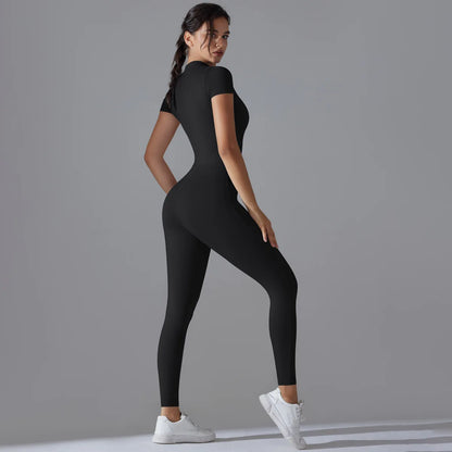 Women Zipper Bodysuits Fitness Sports Bodysuit Yoga Suit Breathable Quick Drying Sports Yoga Clothing Women Gym Push Up Workout