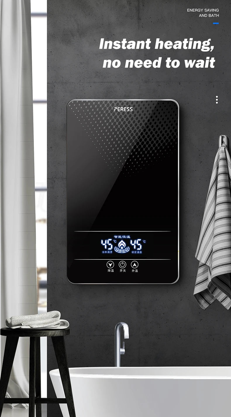 Calentador de agua eléctrico instantáneo sin tanque para ducha, baño y bañera, 220 V, 7000 W, con control automático de temperatura, para uso doméstico y hotelero.