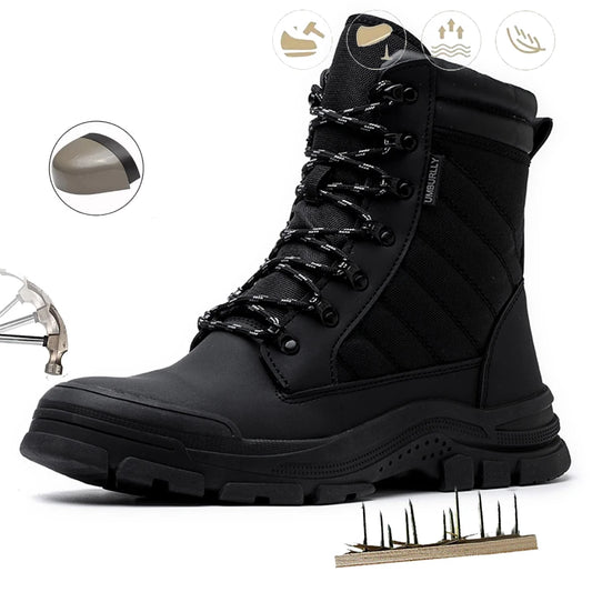 Botas de seguridad para hombre, botas militares para exteriores, resistentes a golpes y perforaciones, calzado industrial, botas con cremallera, botas indestructibles.
