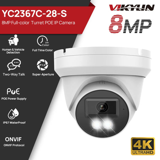 Cámara IP PoE Vikylin compatible con Hikvision de 8 MP con audio bidireccional MD2.0 para vigilancia doméstica y exterior, Onvif IP66