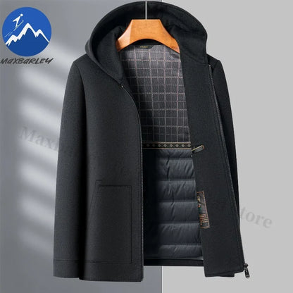 Chaqueta de lana para hombre Maxbarley con capucha, ideal para actividades al aire libre, trabajo, cortavientos, cálida, con forro desmontable de alta calidad y muy cómoda. Abrigo de lana ligero para invierno.