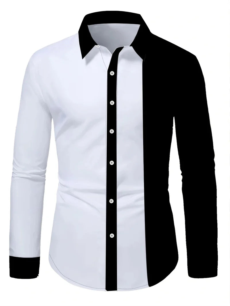 Camisa de manga larga informal y moderna para hombre, transpirable, con degradado y cuello.