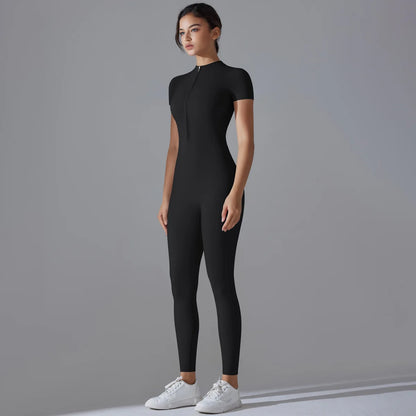 Women Zipper Bodysuits Fitness Sports Bodysuit Yoga Suit Breathable Quick Drying Sports Yoga Clothing Women Gym Push Up Workout