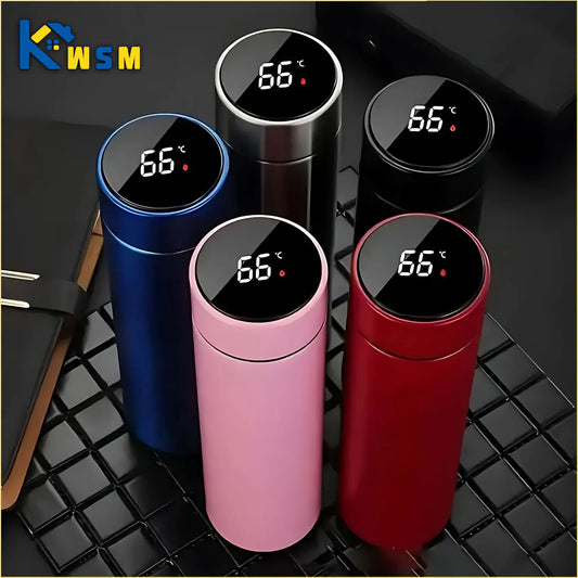 Termo de acero inoxidable dividido de 500 ml con pantalla de temperatura, aislado al vacío, ideal para exteriores, regalo para el Día del Padre.