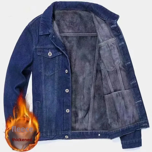 Chaqueta vaquera de invierno para hombre, moderna, con forro polar, holgada, gruesa, informal, cálida para las estaciones más frías.