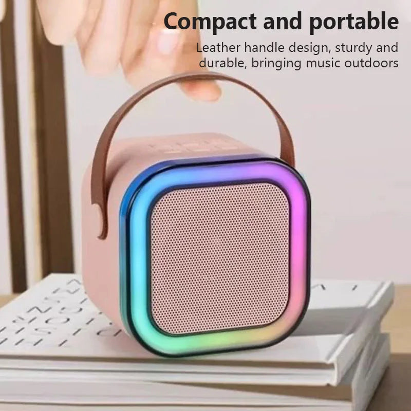 Máquina de karaoke con altavoz Bluetooth portátil y 2 micrófonos inalámbricos, altavoz de canto familiar de alta fidelidad, regalo para niños, caja de sonido