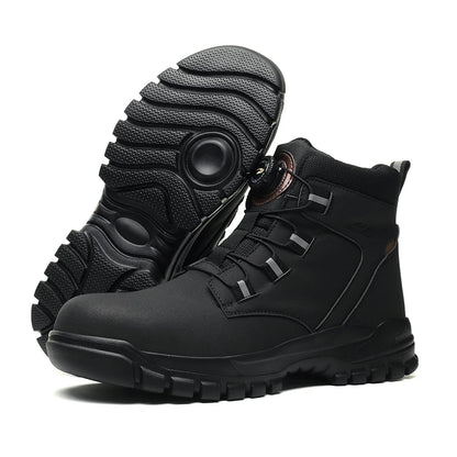 Zapatos de seguridad para hombre con botón giratorio, puntera de acero, zapatillas antideslizantes, zapatos de trabajo, botas de seguridad protectoras a prueba de perforaciones.