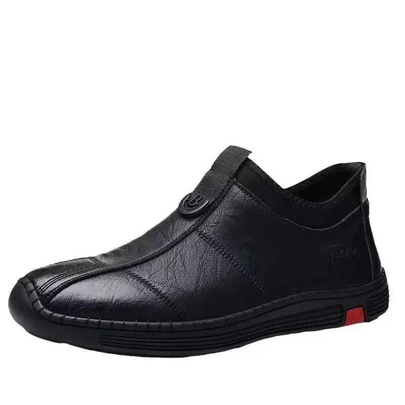 Zapatos casuales de cuero para hombre, ligeros, antideslizantes, de suela suave, sin cordones, con forro polar, cálidos, para conducir, transpirables, para verano